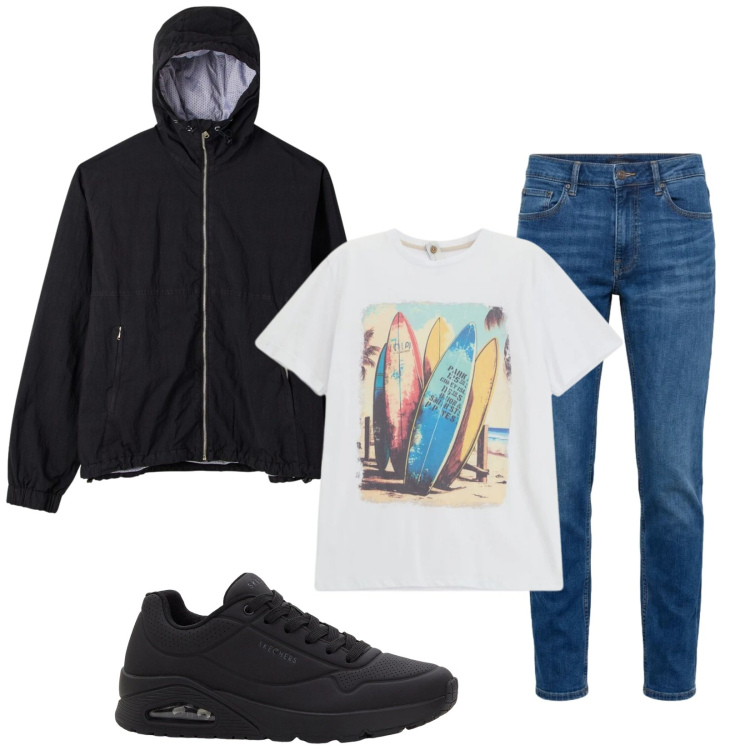Outfit uomo - Total look #2382228. Stile Casual per Tutti i giorni. Abbinamento con sneakers, giacche, t-shirt, jeans.
