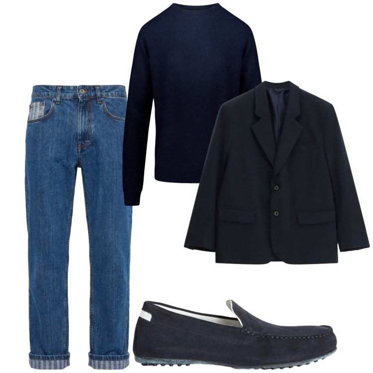 Outfit uomo - Total look #2382233. Stile Trendy per Serata speciale. Abbinamento con giacche, scarpe stringate, jeans, maglieria.