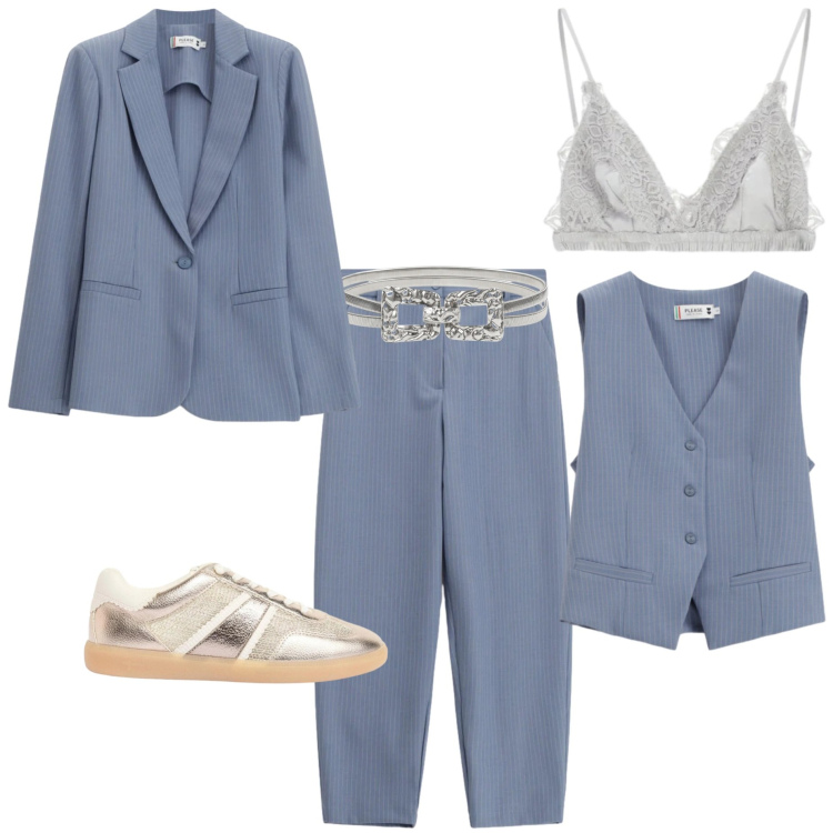 Outfit donna - Armocromia estate fredda. Stile Casual chic per Tutti i giorni. Abbinamento con sneakers, pantaloni, gilet, blazer, reggiseni, cinture.