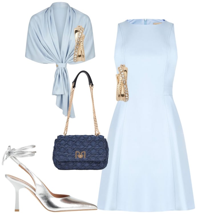 Outfit donna - Cerimonia. Stile Chic per Cerimonia. Abbinamento con décolleté, vestiti corti, stole, borse a spalla, orecchini.