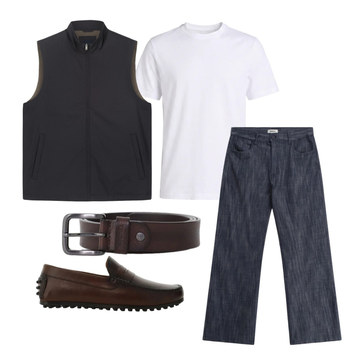 Outfit uomo - Aprile. Stile Urban per Tutti i giorni. Abbinamento con jeans, scarpe stringate, cinture, t-shirt, piumini.