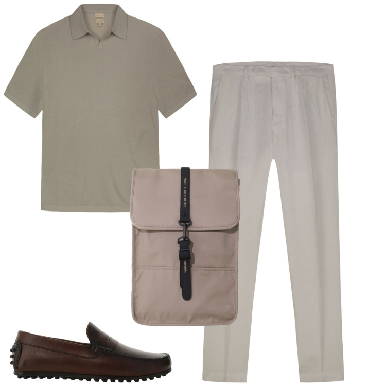 Outfit uomo - City. Stile Urban per Tutti i giorni. Abbinamento con scarpe stringate, borse sportive, polo, pantaloni.