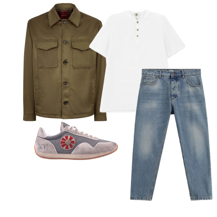 Outfit uomo - Aprile. Stile Trendy per Tutti i giorni. Abbinamento con jeans, t-shirt, giacche, sneakers.