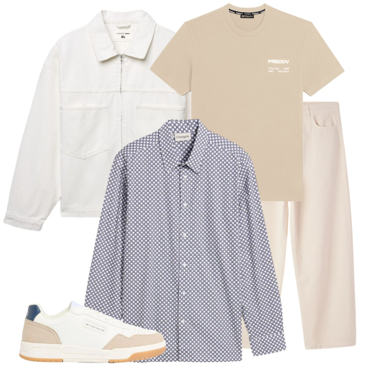 Outfit uomo - Minimalist Breeze. Stile Urban per Tutti i giorni. Abbinamento con sneakers, camicie, t-shirt sportive, giacche, pantaloni.