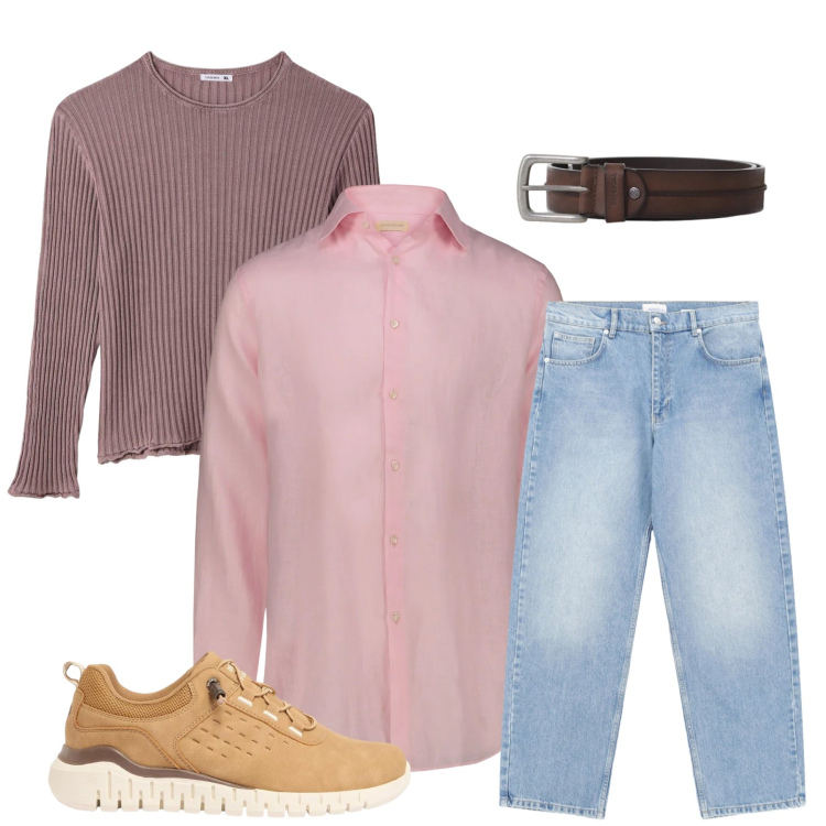 Outfit uomo - Delicatezza Contemporanea e Relax. Stile Urban per Tutti i giorni. Abbinamento con sneakers, maglieria, jeans, cinture, camicie.