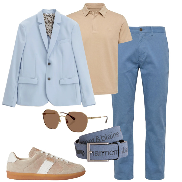 Outfit uomo - Pranzo di lavoro. Stile Urban per Tutti i giorni. Abbinamento con giacche, cinture, polo, pantaloni, occhiali da sole, sneakers.