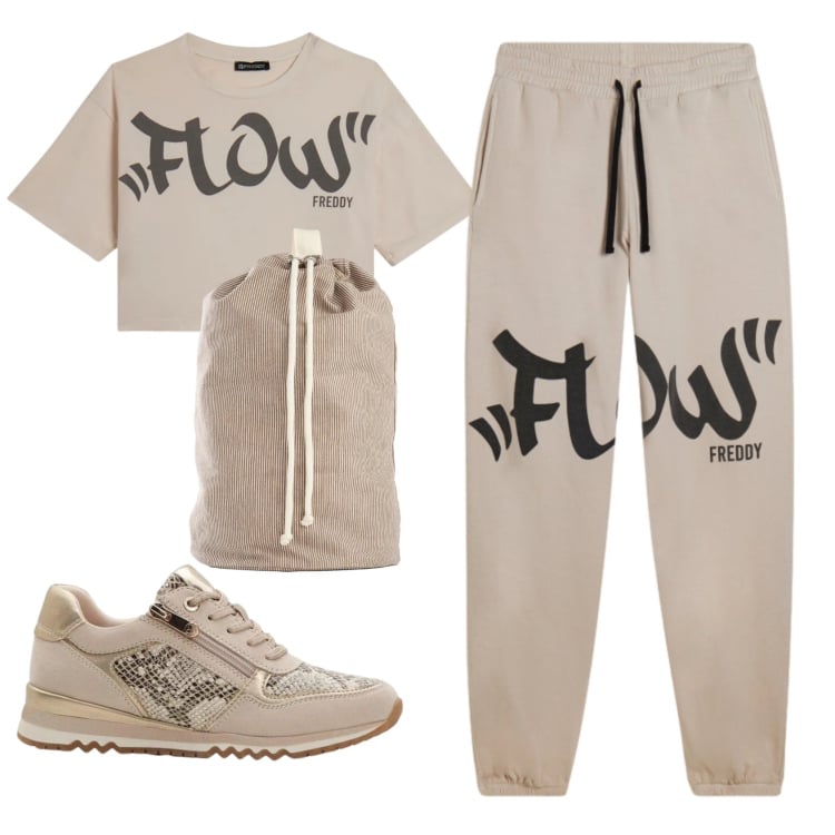 Outfit donna - Total look #2382443. Stile Casual per Sport. Abbinamento con zaini, sneakers, pantaloni, t-shirt.