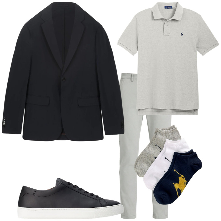 Outfit uomo - Total look #2382467. Stile Trendy per Tutti i giorni. Abbinamento con pantaloni chino, polo, calzini, sneakers, giacche.