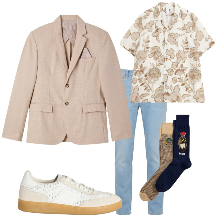 Outfit uomo - Total look #2382473. Stile Trendy per Tutti i giorni. Abbinamento con giacche, camicie a manica corta, sneakers, jeans, calzini.