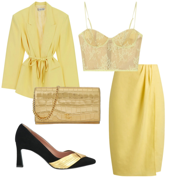 Outfit donna - Total look #2382475. Stile Chic per Cerimonia. Abbinamento con décolleté, canottiere, blazer, gonne, borse a tracolla.