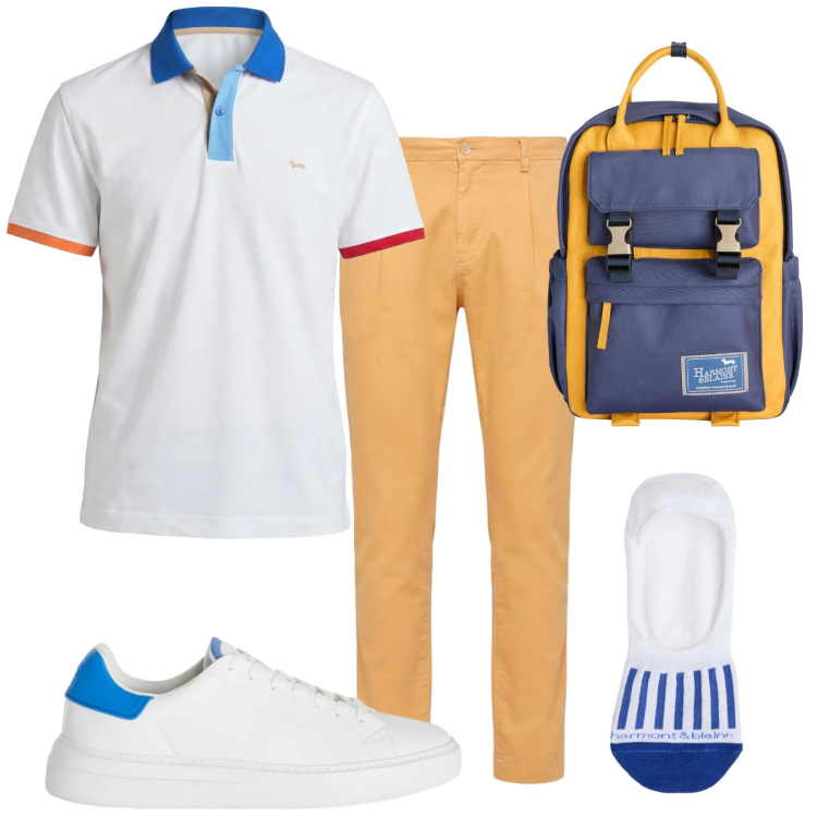 Outfit uomo - Sorbetto Harmont & Blaine. Stile Trendy per Tutti i giorni. Abbinamento con sneakers, borse sportive, polo, calzini, pantaloni.