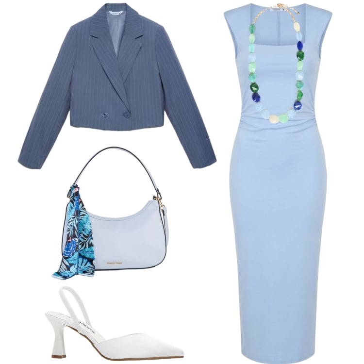 Outfit donna - Total look #2382489. Stile Chic per Cerimonia. Abbinamento con borse a mano, décolleté, vestiti midi/longuette, blazer, collane.
