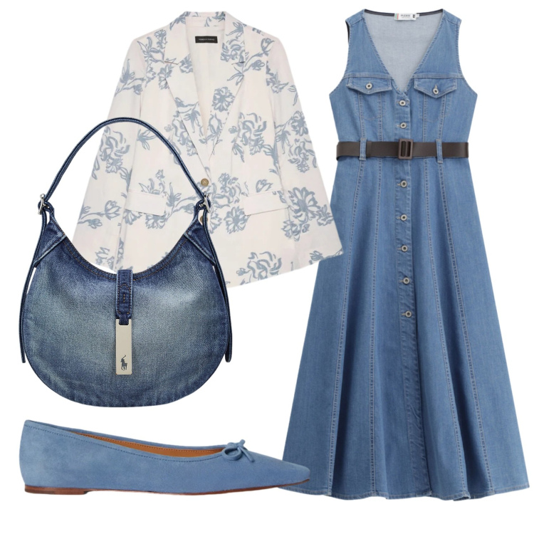 Outfit donna - Total look #2382497. Stile Basic per Ufficio. Abbinamento con blazer, vestiti midi/longuette, ballerine, borse a spalla.