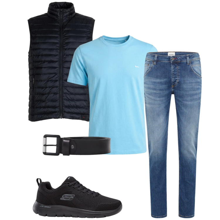 Outfit uomo - Total look #2382499. Stile Casual per Tutti i giorni. Abbinamento con sneakers, jeans dritti, t-shirt, cinture, piumini.