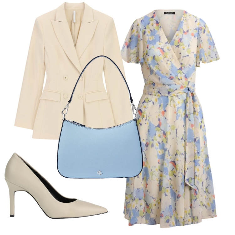 Outfit donna - Total look #2382503. Stile Romantica per Ufficio. Abbinamento con décolleté, blazer, vestiti midi/longuette, borse a spalla.