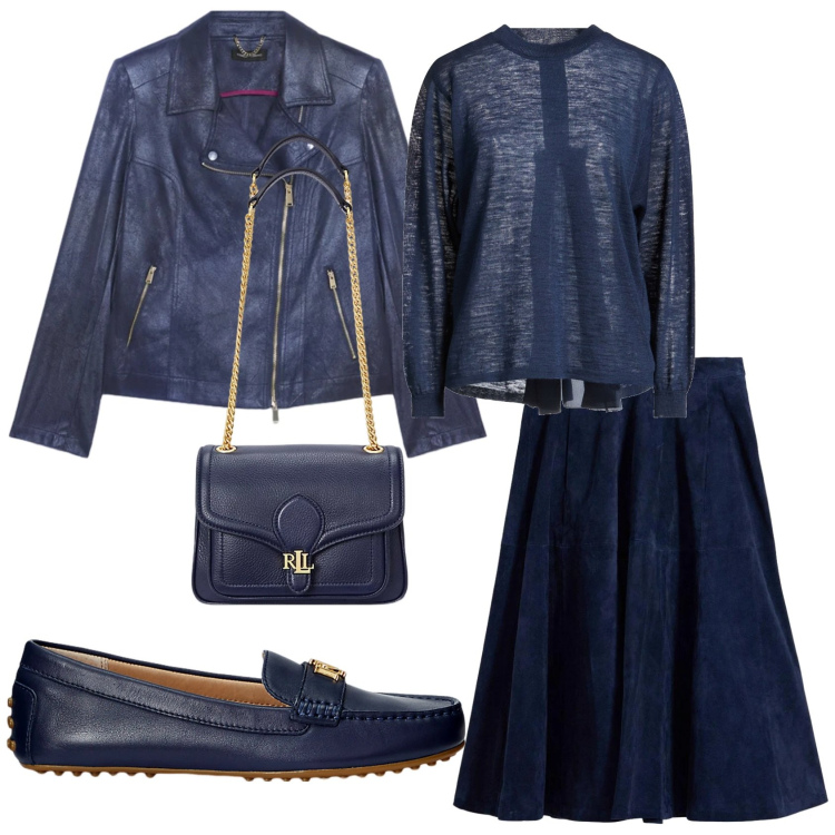 Outfit donna - Total look #2382506. Stile Basic per Ufficio. Abbinamento con pullovers, gonne, blazer, mocassini, borse a spalla.