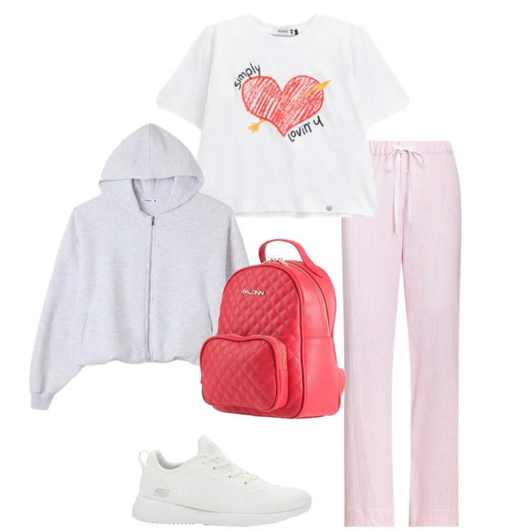 Outfit donna - Total look #2382513. Stile Sporty chic per Sport. Abbinamento con zaini, sneakers, felpe con cappuccio, t-shirt, pantaloni.
