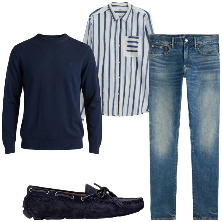 Outfit uomo - Total look #2382517. Stile Casual per Tutti i giorni. Abbinamento con camicie, maglieria, scarpe stringate, jeans.