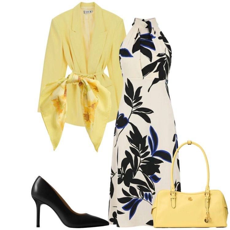 Outfit donna - Total look #2382543. Stile Chic per Cerimonia. Abbinamento con vestiti midi/longuette, blazer, décolleté, borse a mano, foulard.