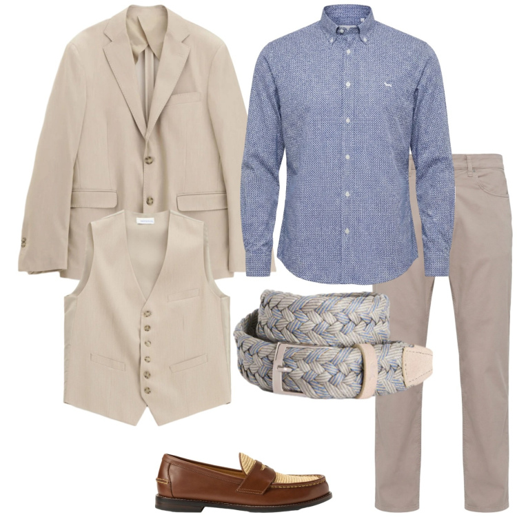 Outfit uomo - Total look #2382548. Stile Business/Elegante per Cerimonia. Abbinamento con camicie, pantaloni, cinture, giacche, gilet, scarpe stringate.