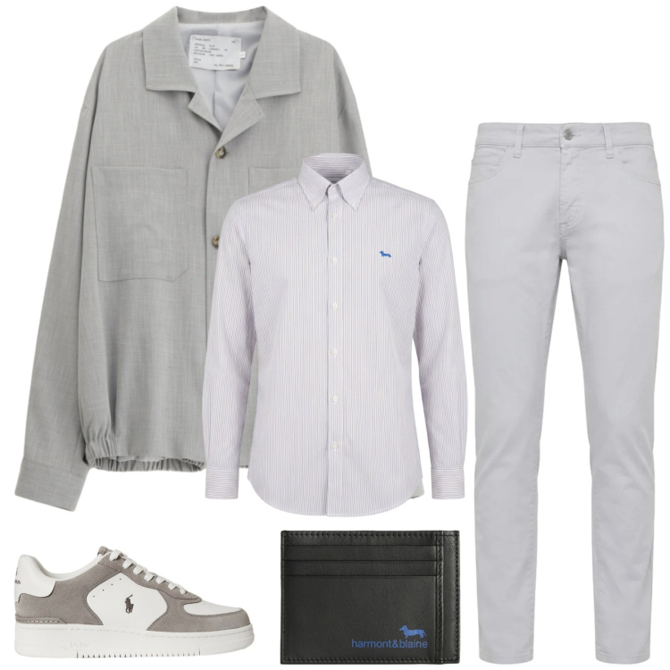 Outfit uomo - Total look #2382552. Stile Trendy per Tutti i giorni. Abbinamento con cappotti, portafogli, pantaloni, camicie, sneakers.