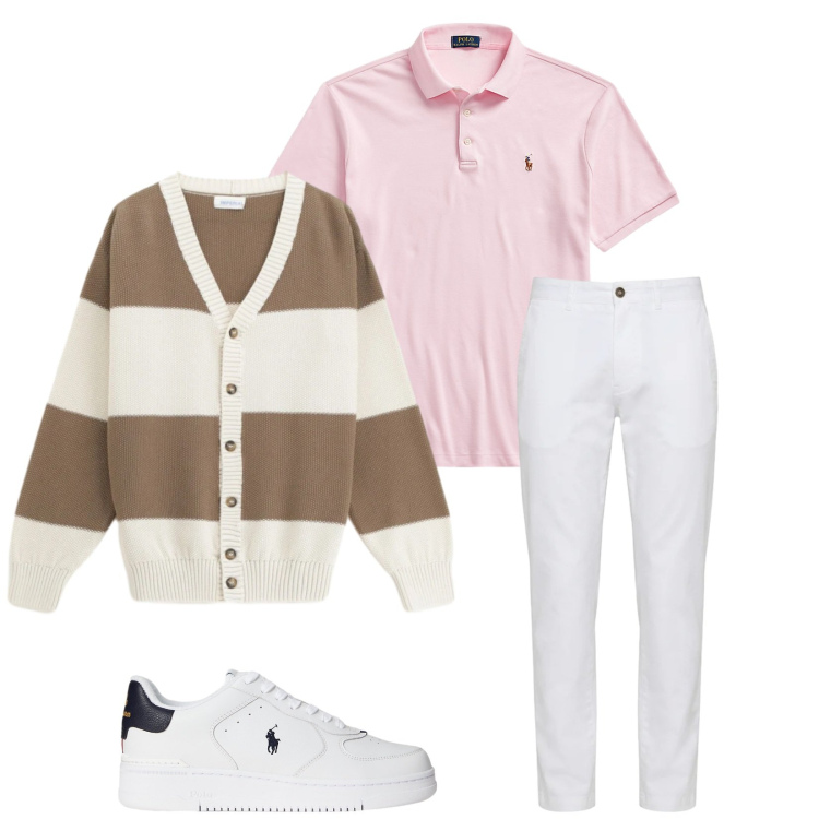 Outfit uomo - Total look #2382555. Stile Casual per Tutti i giorni. Abbinamento con cardigans, pantaloni, polo, sneakers.