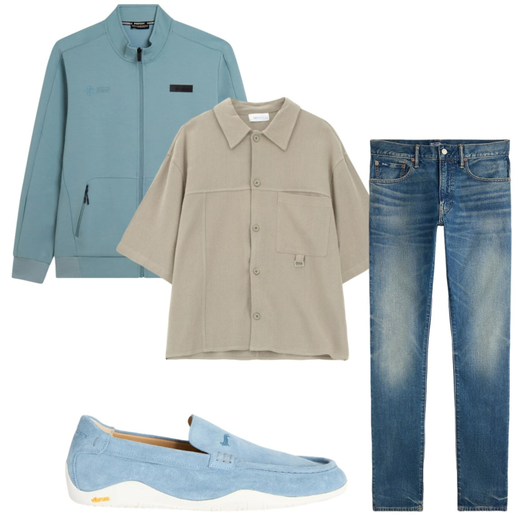 Outfit uomo - Total look #2382557. Stile Casual per Tutti i giorni. Abbinamento con camicie a manica corta, scarpe stringate, felpe, jeans.