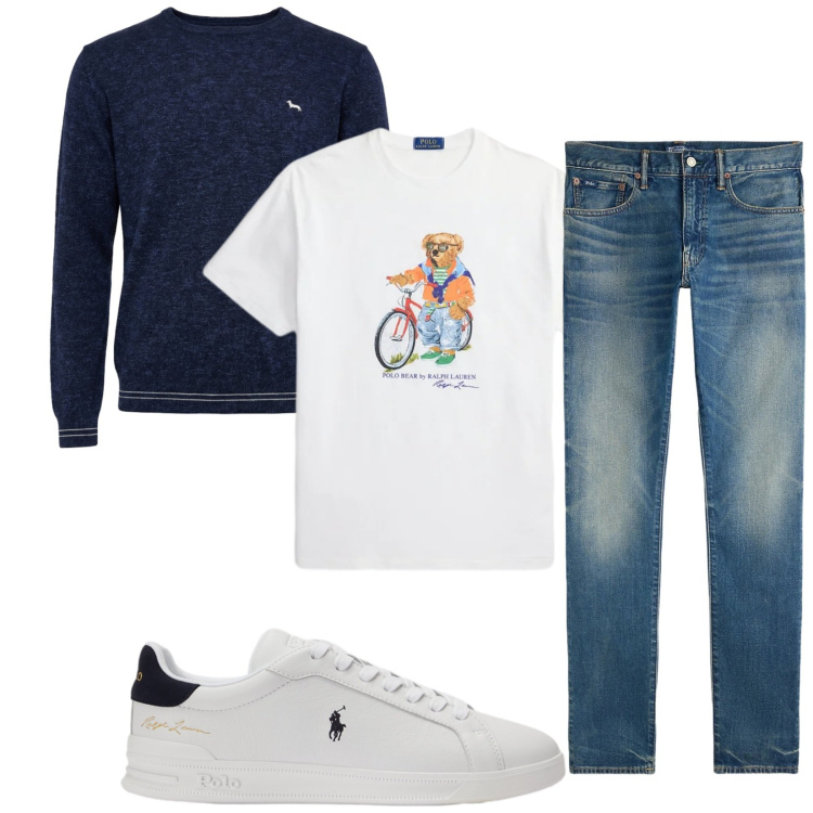 Outfit uomo - Total look #2382562. Stile Casual per Tutti i giorni. Abbinamento con pullovers, jeans, t-shirt, sneakers.