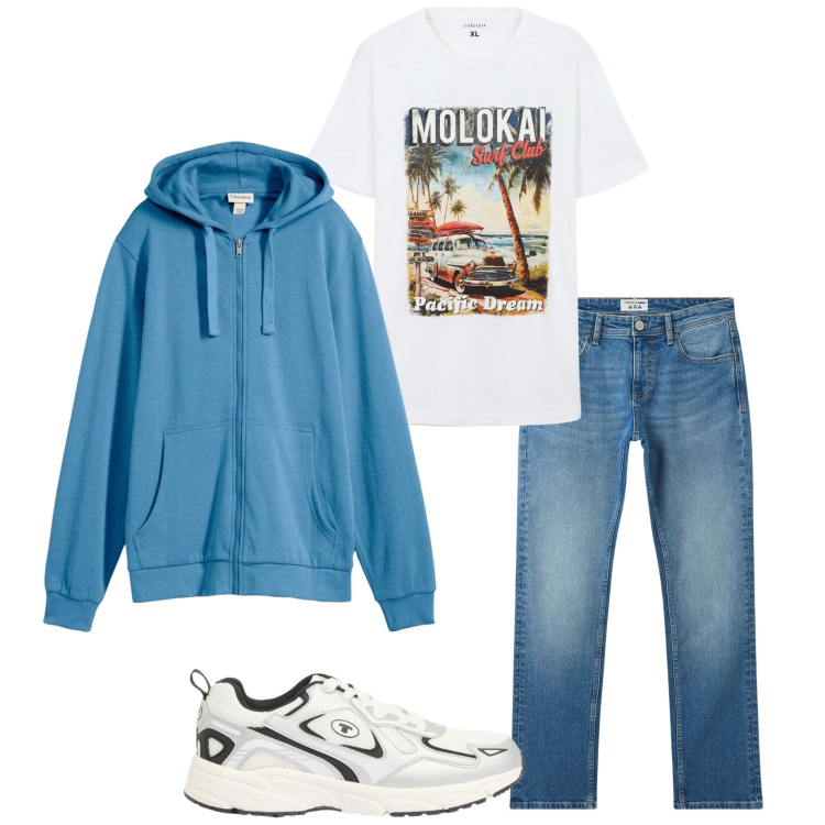 Outfit uomo - Casual style. Stile Casual per Tutti i giorni. Abbinamento con felpe con cappuccio, sneakers, jeans, t-shirt.