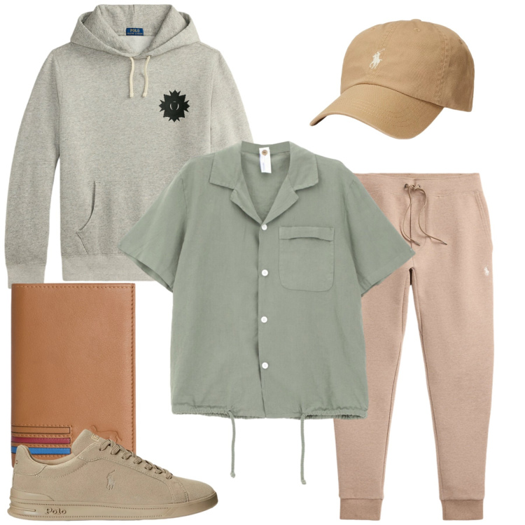 Outfit uomo - Vibrazioni Urbane Neutre. Stile Urban per Ufficio. Abbinamento con camicie a manica corta, portafogli, pantaloni, felpe con cappuccio, sneakers, cappelli con visiera.