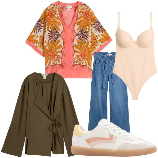 Outfit donna - casual. Stile Casual per Tutti i giorni. Abbinamento con tuniche, bluse, body, jeans, sneakers.