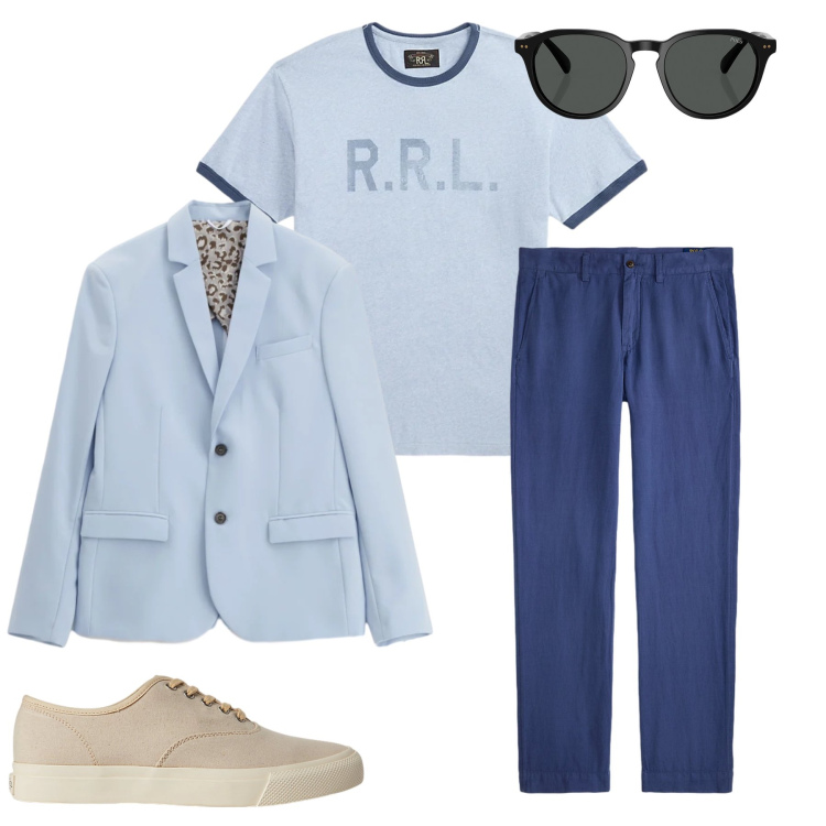 Outfit uomo - Riviera Shaded Blue. Stile Urban per Tutti i giorni. Abbinamento con giacche, sneakers, occhiali da sole, pantaloni, t-shirt.