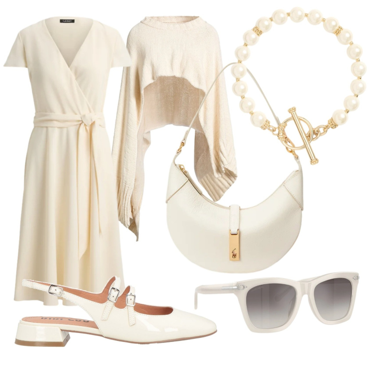 Outfit donna - Coordinato. Stile Bon Ton per Cerimonia. Abbinamento con ballerine, cappotti, vestiti chemisier, braccialetti, occhiali da sole, borse a spalla.