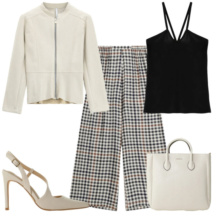 Outfit donna - Imperial. Stile Urban per Tutti i giorni. Abbinamento con pantaloni a palazzo, blazer, canottiere, décolleté, borse a tracolla.