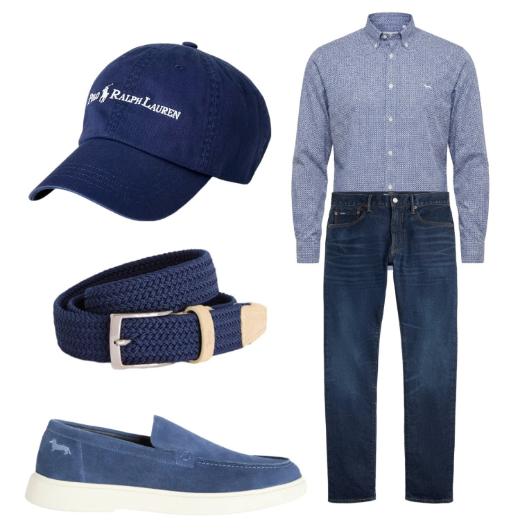 Outfit uomo - Di giorno. Stile Casual per Tutti i giorni. Abbinamento con cinture, sneakers, camicie, cappelli, jeans.