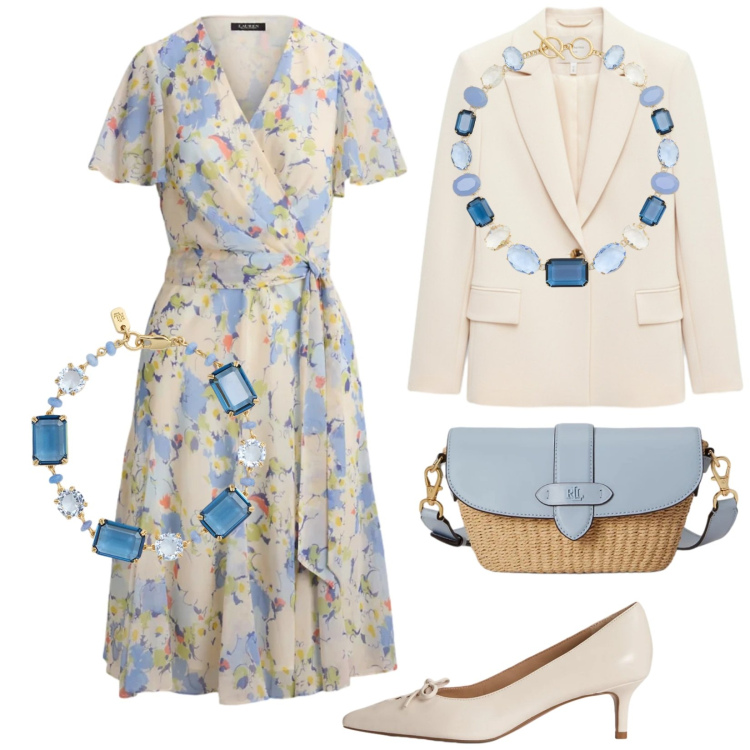 Outfit donna - Lo chic romantico. Stile Romantica per Cerimonia. Abbinamento con blazer, vestiti midi/longuette, décolleté, borse a spalla, collane, braccialetti.