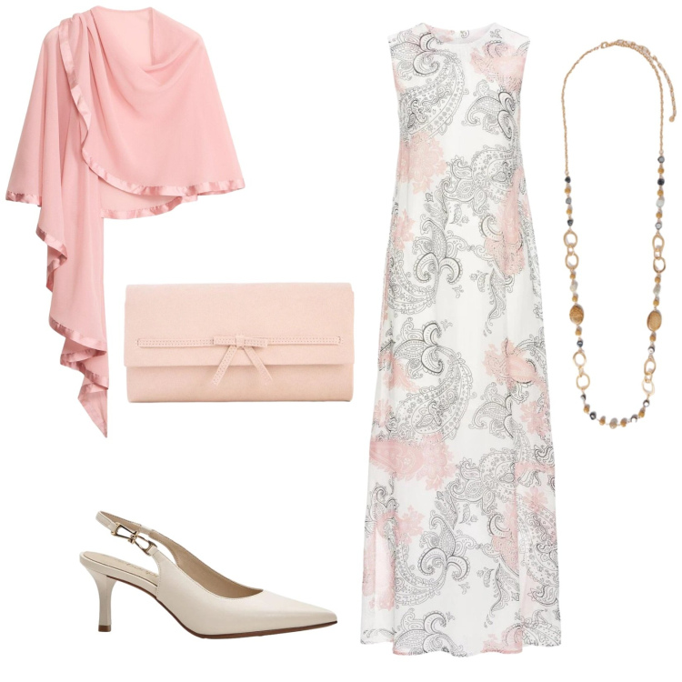 Outfit donna - Cerimonia. Stile Romantica per Cerimonia. Abbinamento con vestiti lunghi, stole, décolleté, pochette, collane.