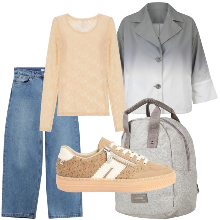 Outfit donna - Trench fumee. Stile Glamour per Tutti i giorni. Abbinamento con zaini, sneakers, jeans, bluse, cappotti.
