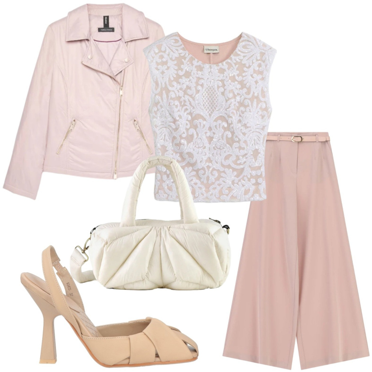 Outfit donna - Top in pizzo. Stile Urban per Tutti i giorni. Abbinamento con décolleté, canottiere, piumini, pantaloni a palazzo, borse a mano.