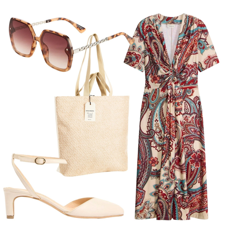 Outfit donna - Total look #2382668. Stile Basic per Tutti i giorni. Abbinamento con vestiti midi/longuette, occhiali da sole, décolleté, borse tote.