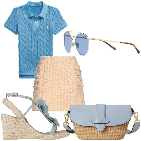 Outfit donna - il mio stile. Stile Chic per Tutti i giorni. Abbinamento con minigonne, espadrillas, polo, borse a spalla, occhiali da sole.