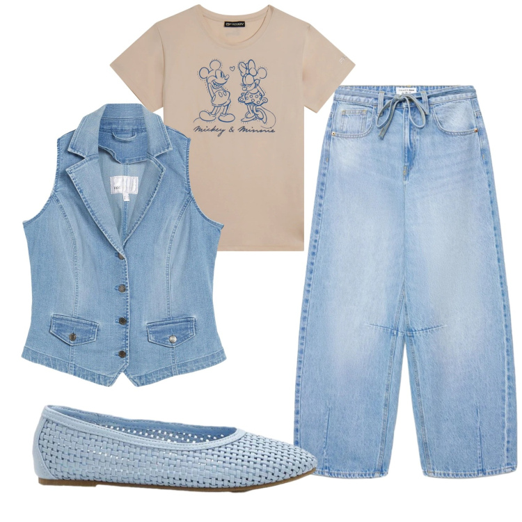 Outfit donna - Total look #2382685. Stile Casual per Scuola/Università. Abbinamento con gilet, ballerine, jeans, t-shirt.