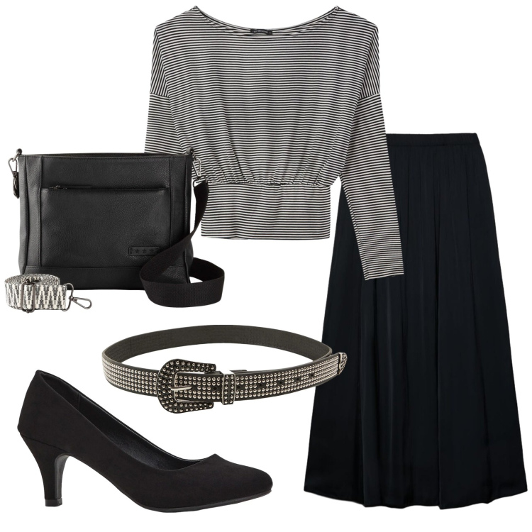 Outfit donna - Total look #2382688. Stile Bon Ton per Ufficio. Abbinamento con décolleté, borse a tracolla, t-shirt, cinture, gonne longuette.