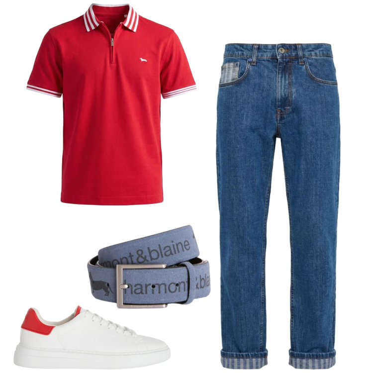 Outfit uomo - Sorbetto. Stile Urban per Tutti i giorni. Abbinamento con cinture, sneakers, jeans, polo.