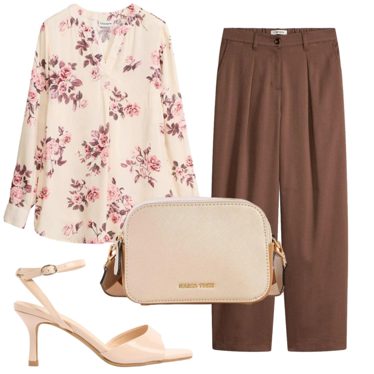 Outfit donna - Total look #2382695. Stile Romantica per Ufficio. Abbinamento con borse a tracolla, pantaloni, sandali col tacco, bluse.