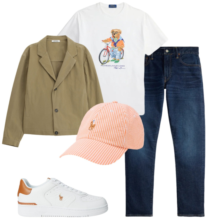 Outfit uomo - Aprile. Stile Urban per Tutti i giorni. Abbinamento con giacche, sneakers, jeans, t-shirt, cappelli con visiera.