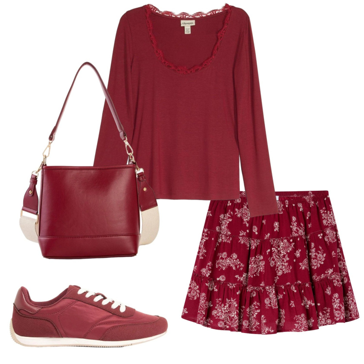 Outfit donna - Total look #2382706. Stile Romantica per Tutti i giorni. Abbinamento con sneakers, borse a tracolla, t-shirt, minigonne.