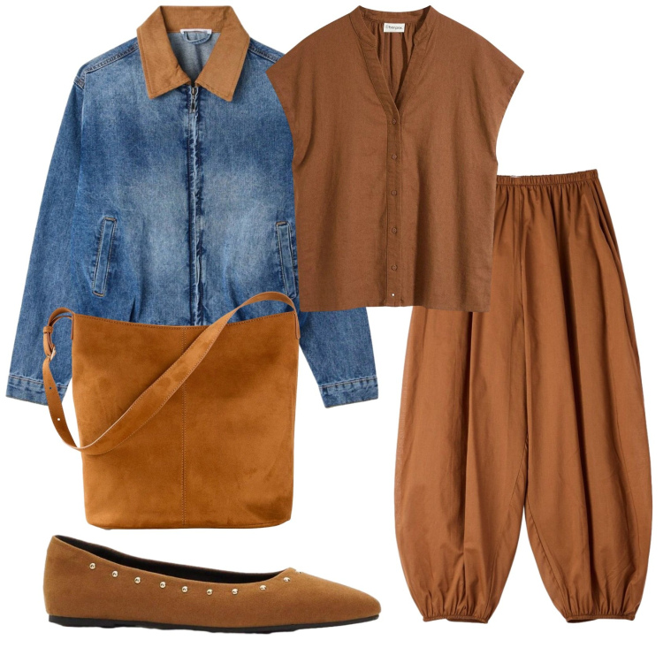 Outfit donna - Total look #2382710. Stile Trendy per Tutti i giorni. Abbinamento con camicie a manica corta, borse a mano, ballerine, pantaloni, cappotti.
