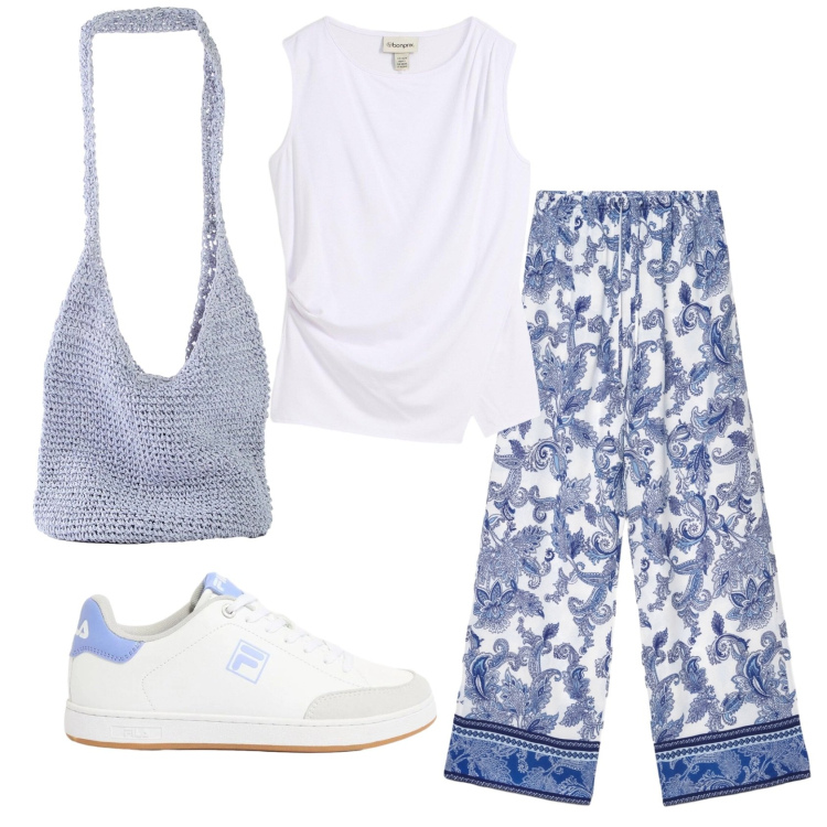 Outfit donna - Total look #2382711. Stile Basic per Tutti i giorni. Abbinamento con shopping bag, top, sneakers, pantaloni.