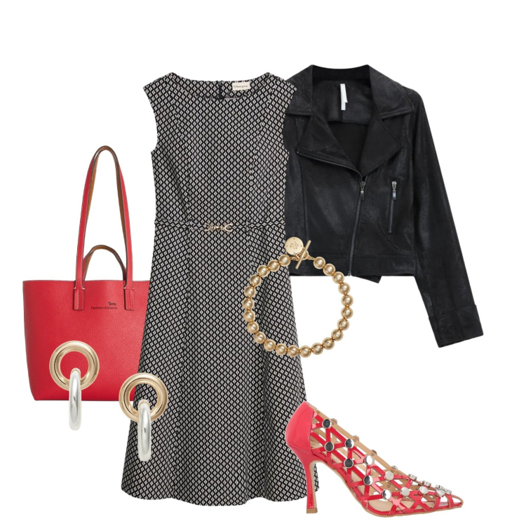 Outfit donna - Bon Ton Rebelle. Stile Sporty chic per Serata fuori. Abbinamento con décolleté, vestiti, giacche, shopping bag, braccialetti, orecchini.